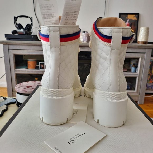 GUCCI WHITE LEATHER TRIP ANKLE BOOT - Picture 2 of 7